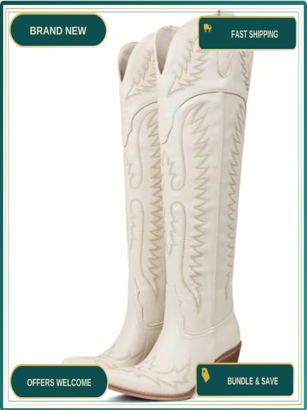 Genuine Leather Over The Knee Cowgirl Boots Pointed Toe Block Heel Western
